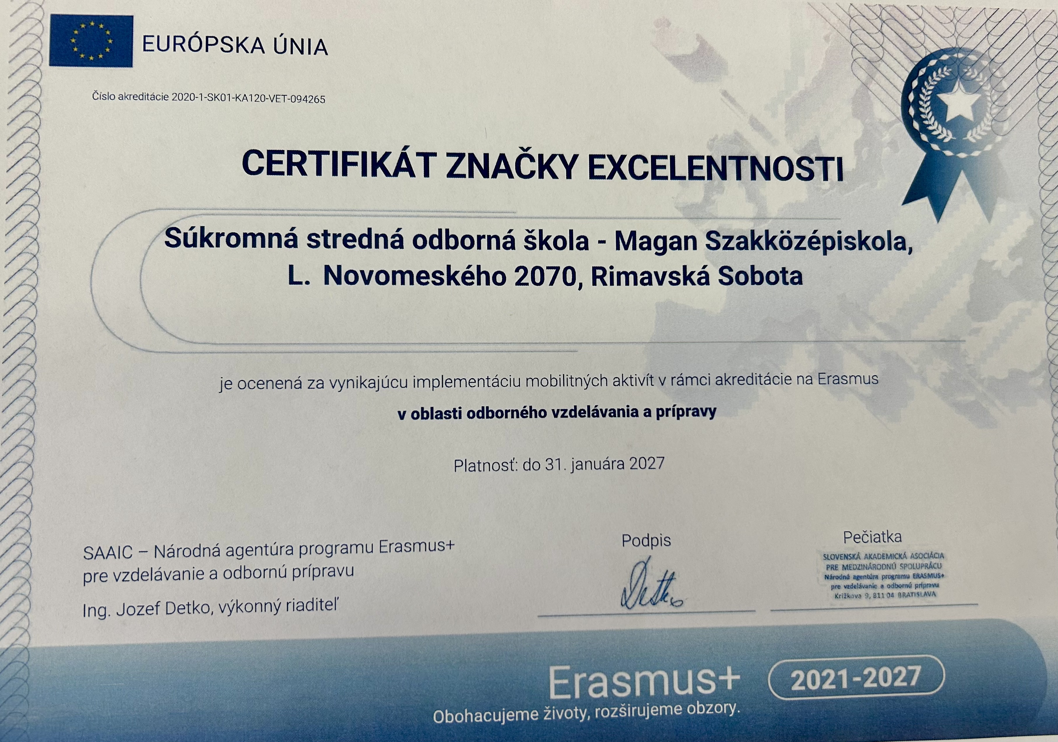 Naša škola získala Certifikát značky excelentnosti už po druhýkrát! 